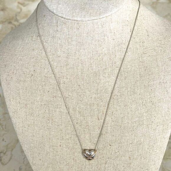 Tiffany & Co. “Cross My Heart” Sterling Silver & 18K Gold Heart Necklace - Picture 5 of 7